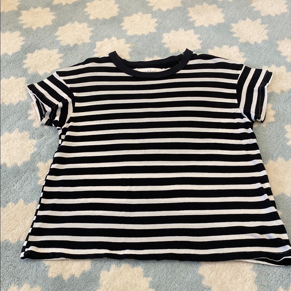 THE GREAT Black and White Striped Short Sleeve Tee